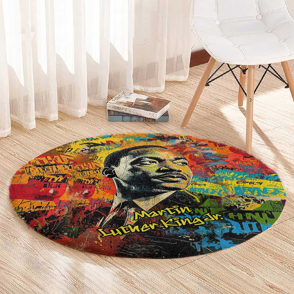 Martin Luther King Jr Round Carpet Colorful Street Art Portrait Black History Graffiti Style - African Pride