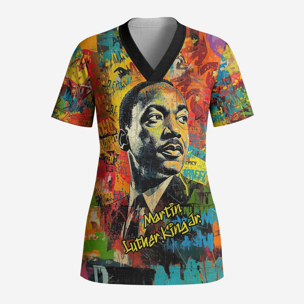 Martin Luther King Jr Scrub Top Colorful Street Art Portrait Black History Graffiti Style - African Pride