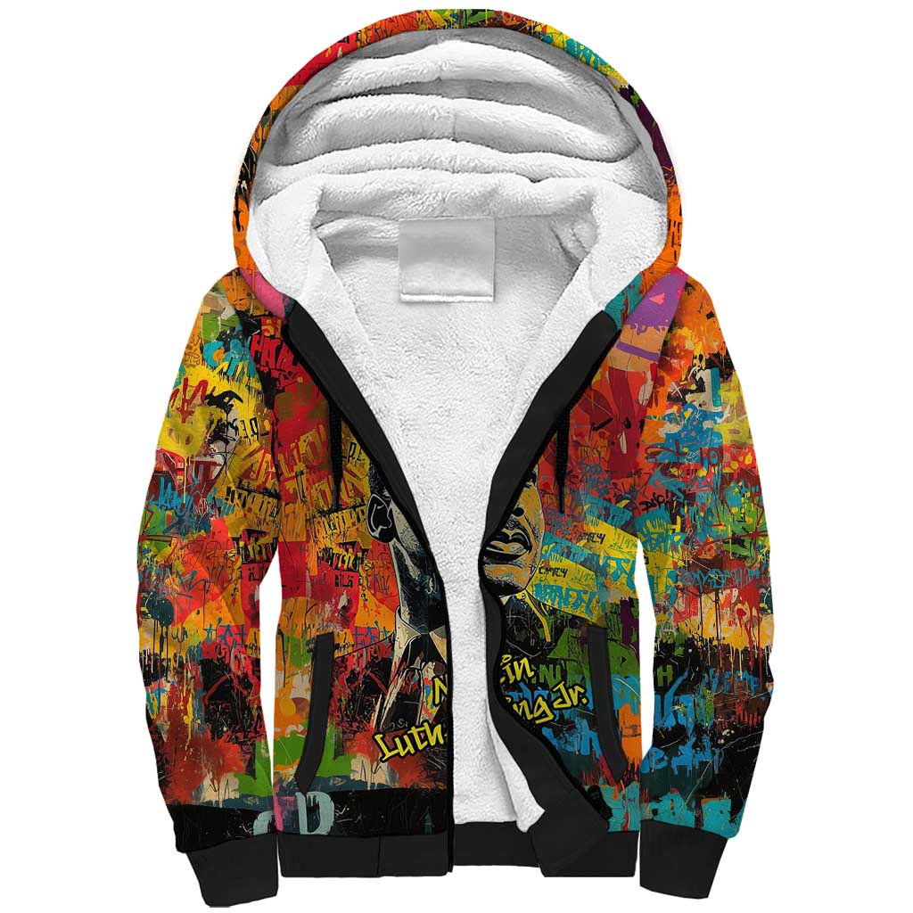 Martin Luther King Jr Sherpa Hoodie Colorful Street Art Portrait Black History Graffiti Style - African Pride