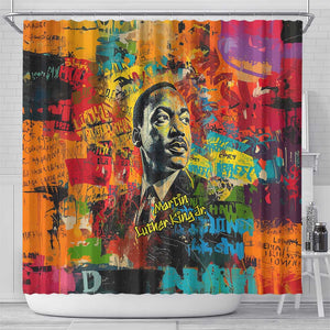 Martin Luther King Jr Shower Curtain Colorful Street Art Portrait Black History Graffiti Style - African Pride