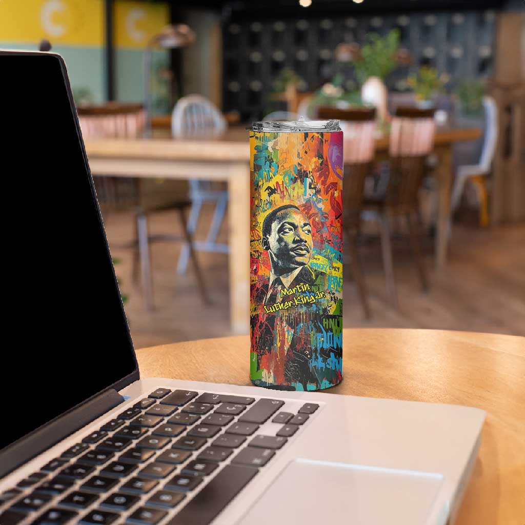 Martin Luther King Jr Skinny Tumbler Colorful Street Art Portrait Black History Graffiti Style - African Pride