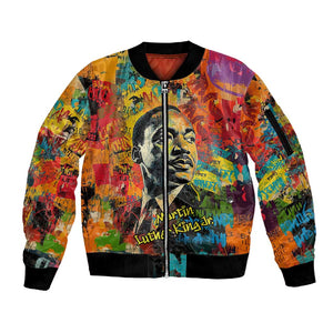 Martin Luther King Jr Sleeve Zip Bomber Jacket Colorful Street Art Portrait Black History Graffiti Style - African Pride
