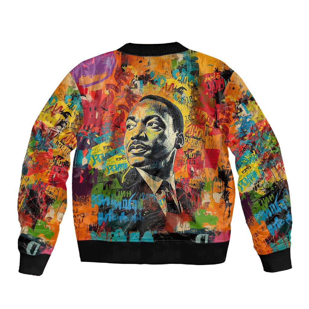 Martin Luther King Jr Sleeve Zip Bomber Jacket Colorful Street Art Portrait Black History Graffiti Style - African Pride
