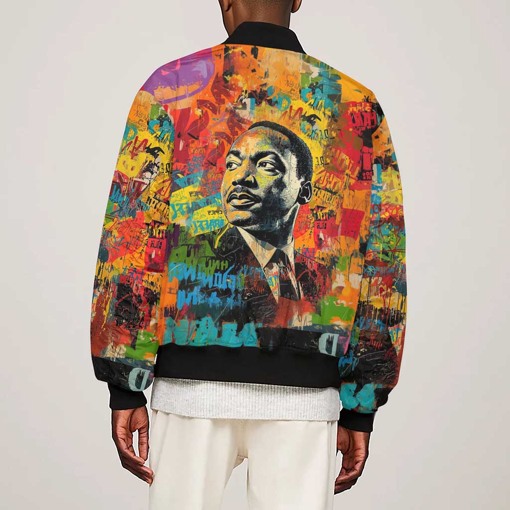 Martin Luther King Jr Sleeve Zip Bomber Jacket Colorful Street Art Portrait Black History Graffiti Style - African Pride