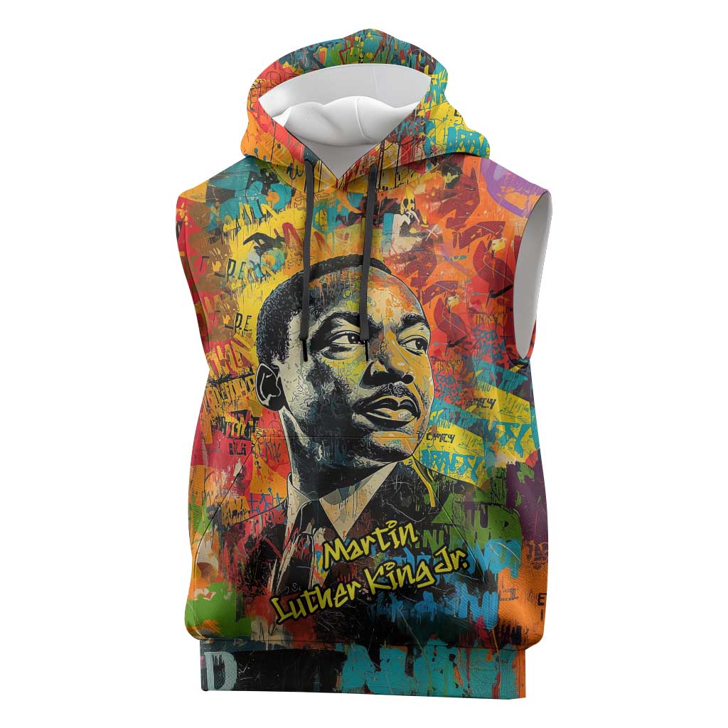 Martin Luther King Jr Sleeveless Hoodie Colorful Street Art Portrait Black History Graffiti Style - African Pride