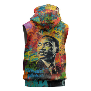 Martin Luther King Jr Sleeveless Hoodie Colorful Street Art Portrait Black History Graffiti Style - African Pride