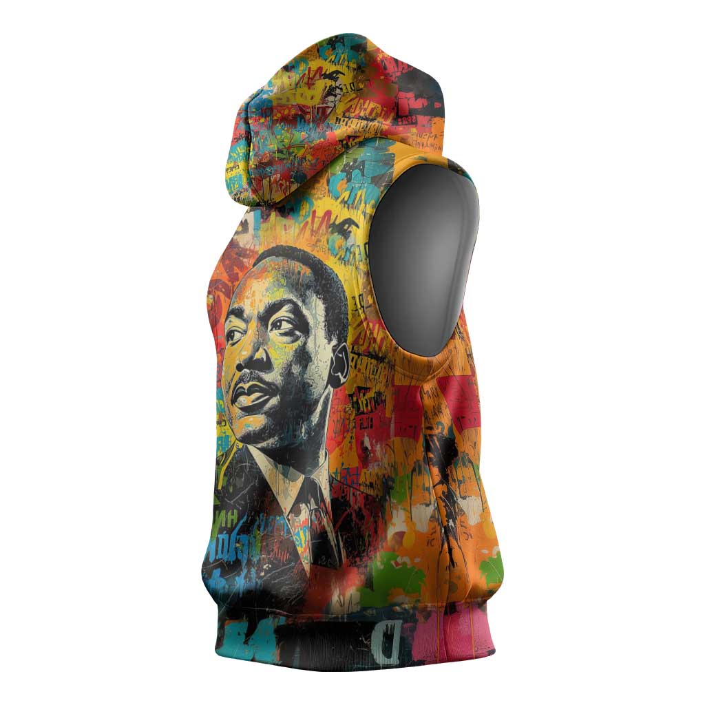 Martin Luther King Jr Sleeveless Hoodie Colorful Street Art Portrait Black History Graffiti Style - African Pride