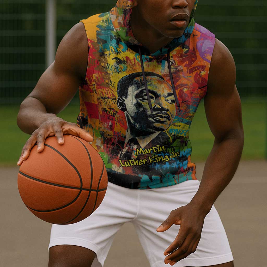 Martin Luther King Jr Sleeveless Hoodie Colorful Street Art Portrait Black History Graffiti Style - African Pride