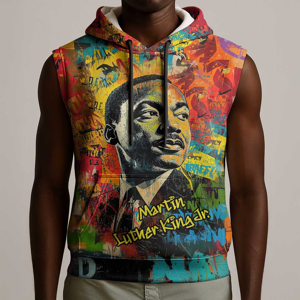 Martin Luther King Jr Sleeveless Hoodie Colorful Street Art Portrait Black History Graffiti Style - African Pride
