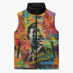 Martin Luther King Jr Sleeveless Puffer Jacket Colorful Street Art Portrait Black History Graffiti Style - African Pride