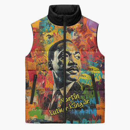 Martin Luther King Jr Sleeveless Puffer Jacket Colorful Street Art Portrait Black History Graffiti Style - African Pride