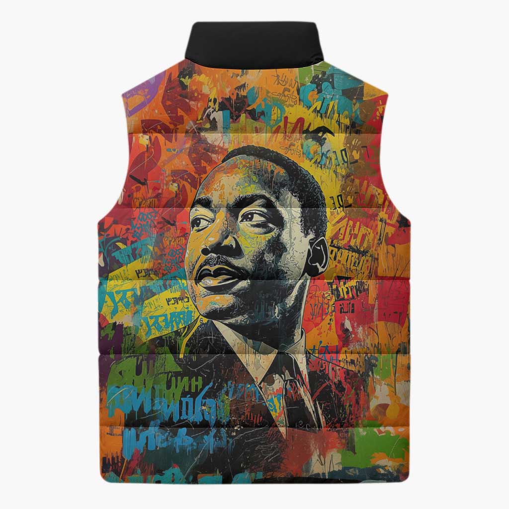 Martin Luther King Jr Sleeveless Puffer Jacket Colorful Street Art Portrait Black History Graffiti Style - African Pride