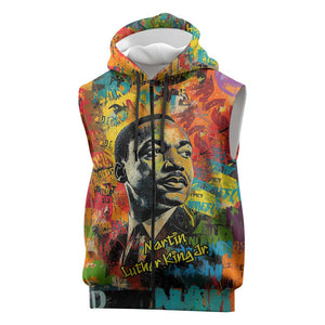 Martin Luther King Jr Sleeveless Zip Hoodie Colorful Street Art Portrait Black History Graffiti Style - African Pride