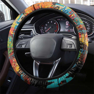 Martin Luther King Jr Steering Wheel Cover Colorful Street Art Portrait Black History Graffiti Style - African Pride