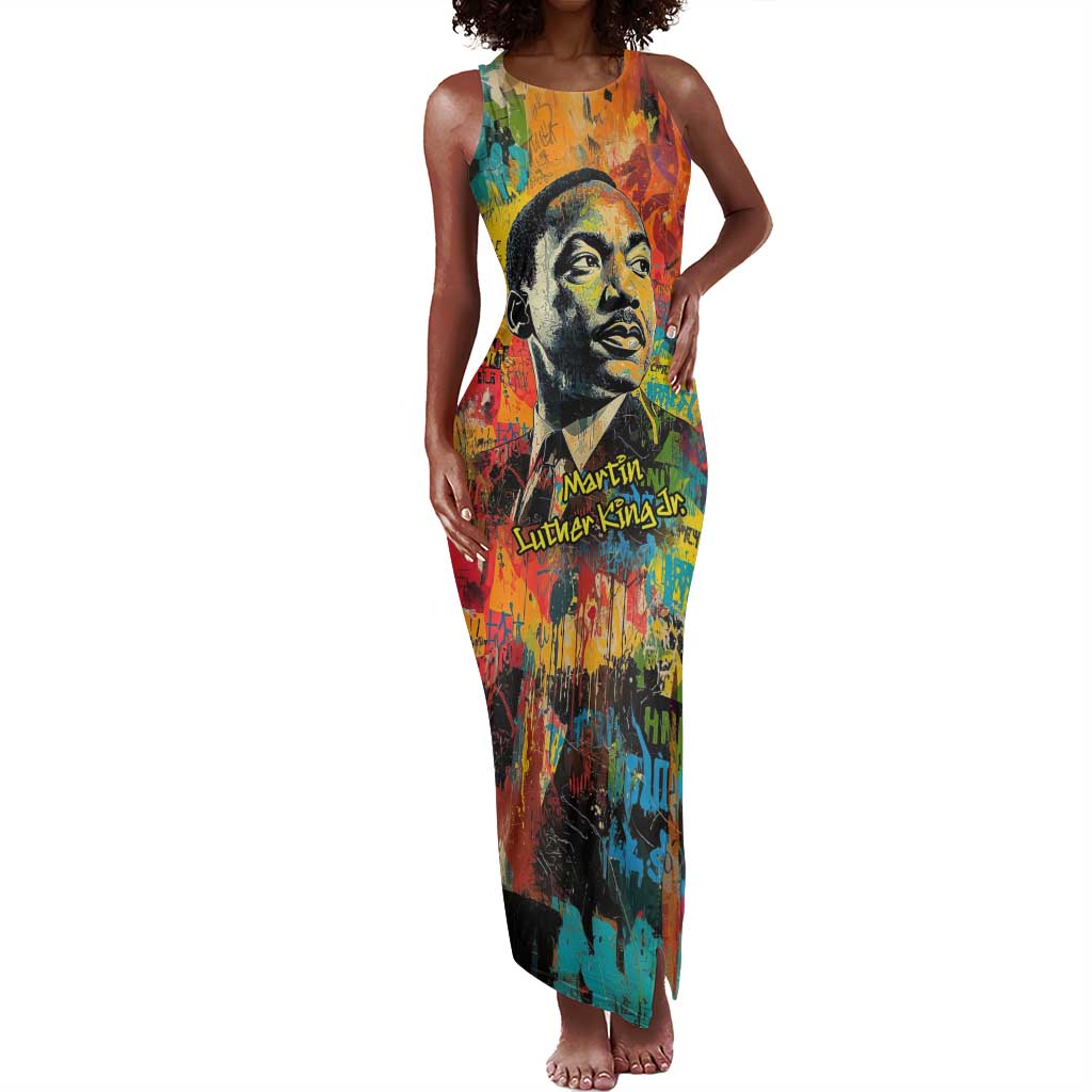 Martin Luther King Jr Tank Maxi Dress Colorful Street Art Portrait Black History Graffiti Style - African Pride