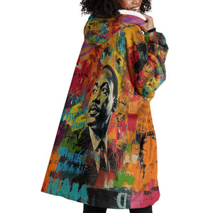 Martin Luther King Jr Wearable Blanket Hoodie Colorful Street Art Portrait Black History Graffiti Style - African Pride