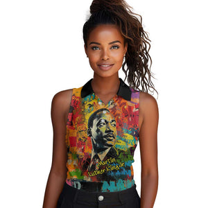 Martin Luther King Jr Women Sleeveless Polo Shirt Colorful Street Art Portrait Black History Graffiti Style - African Pride
