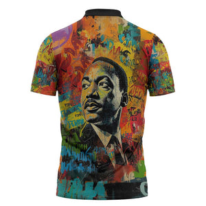 Martin Luther King Jr Zipper Polo Shirt Colorful Street Art Portrait Black History Graffiti Style - African Pride