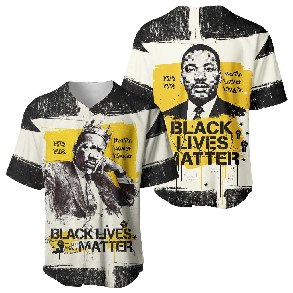 Martin Luther King Jr Baseball Jersey Black Lives Matter Street Art Portrait Civil Rights Tribute Bold Striped TS04