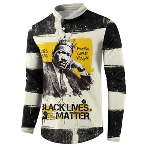Martin Luther King Jr Button Sweatshirt Black Lives Matter Street Art Portrait Civil Rights Tribute Bold Striped