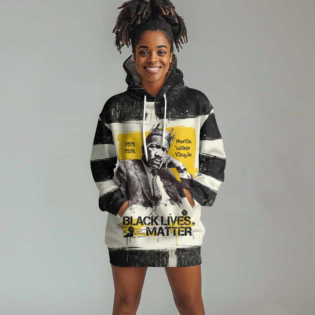 Martin Luther King Jr Hoodie Dress Black Lives Matter Street Art Portrait Civil Rights Tribute Bold Striped - African Pride