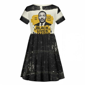 Martin Luther King Jr Kid Short Sleeve Dress Black Lives Matter Street Art Portrait Civil Rights Tribute Bold Striped TS04
