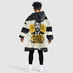 Martin Luther King Jr Kid Wearable Blanket Hoodie Black Lives Matter Street Art Portrait Civil Rights Tribute Bold Striped - African Pride