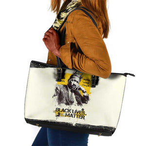 Martin Luther King Jr Leather Tote Bag Black Lives Matter Street Art Portrait Civil Rights Tribute Bold Striped - African Pride