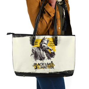 Martin Luther King Jr Leather Tote Bag Black Lives Matter Street Art Portrait Civil Rights Tribute Bold Striped - African Pride