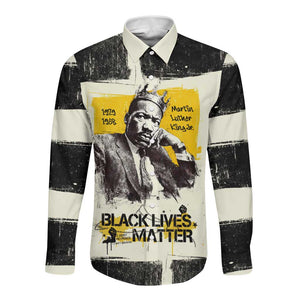 Martin Luther King Jr Long Sleeve Button Shirt Black Lives Matter Street Art Portrait Civil Rights Tribute Bold Striped - African Pride
