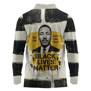Martin Luther King Jr Long Sleeve Polo Shirt Black Lives Matter Street Art Portrait Civil Rights Tribute Bold Striped - African Pride