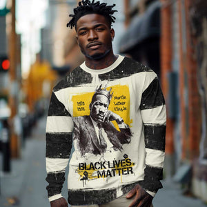 Martin Luther King Jr Long Sleeve Shirt Black Lives Matter Street Art Portrait Civil Rights Tribute Bold Striped - African Pride
