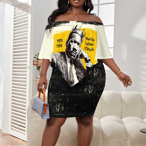 Martin Luther King Jr Off Shoulder Short Dress Black Lives Matter Street Art Portrait Civil Rights Tribute Bold Striped - African Pride