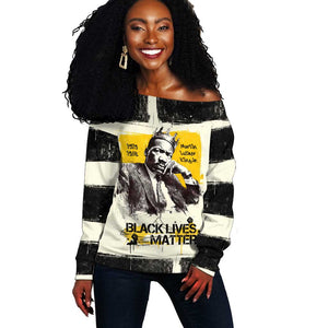 Martin Luther King Jr Off Shoulder Sweater Black Lives Matter Street Art Portrait Civil Rights Tribute Bold Striped - African Pride