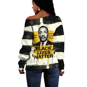 Martin Luther King Jr Off Shoulder Sweater Black Lives Matter Street Art Portrait Civil Rights Tribute Bold Striped - African Pride