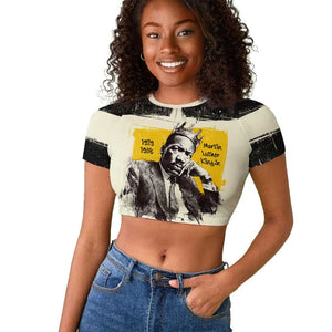 Martin Luther King Jr Raglan Cropped T shirt Black Lives Matter Street Art Portrait Civil Rights Tribute Bold Striped TS04