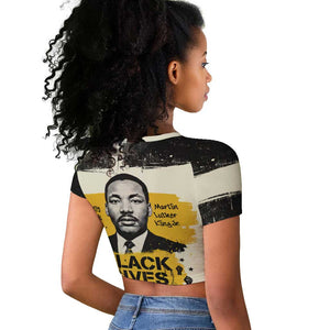 Martin Luther King Jr Raglan Cropped T shirt Black Lives Matter Street Art Portrait Civil Rights Tribute Bold Striped TS04