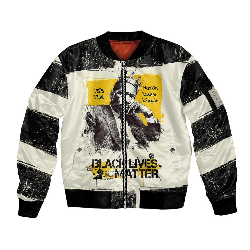 Martin Luther King Jr Sleeve Zip Bomber Jacket Black Lives Matter Street Art Portrait Civil Rights Tribute Bold Striped - African Pride
