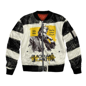 Martin Luther King Jr Sleeve Zip Bomber Jacket Black Lives Matter Street Art Portrait Civil Rights Tribute Bold Striped - African Pride