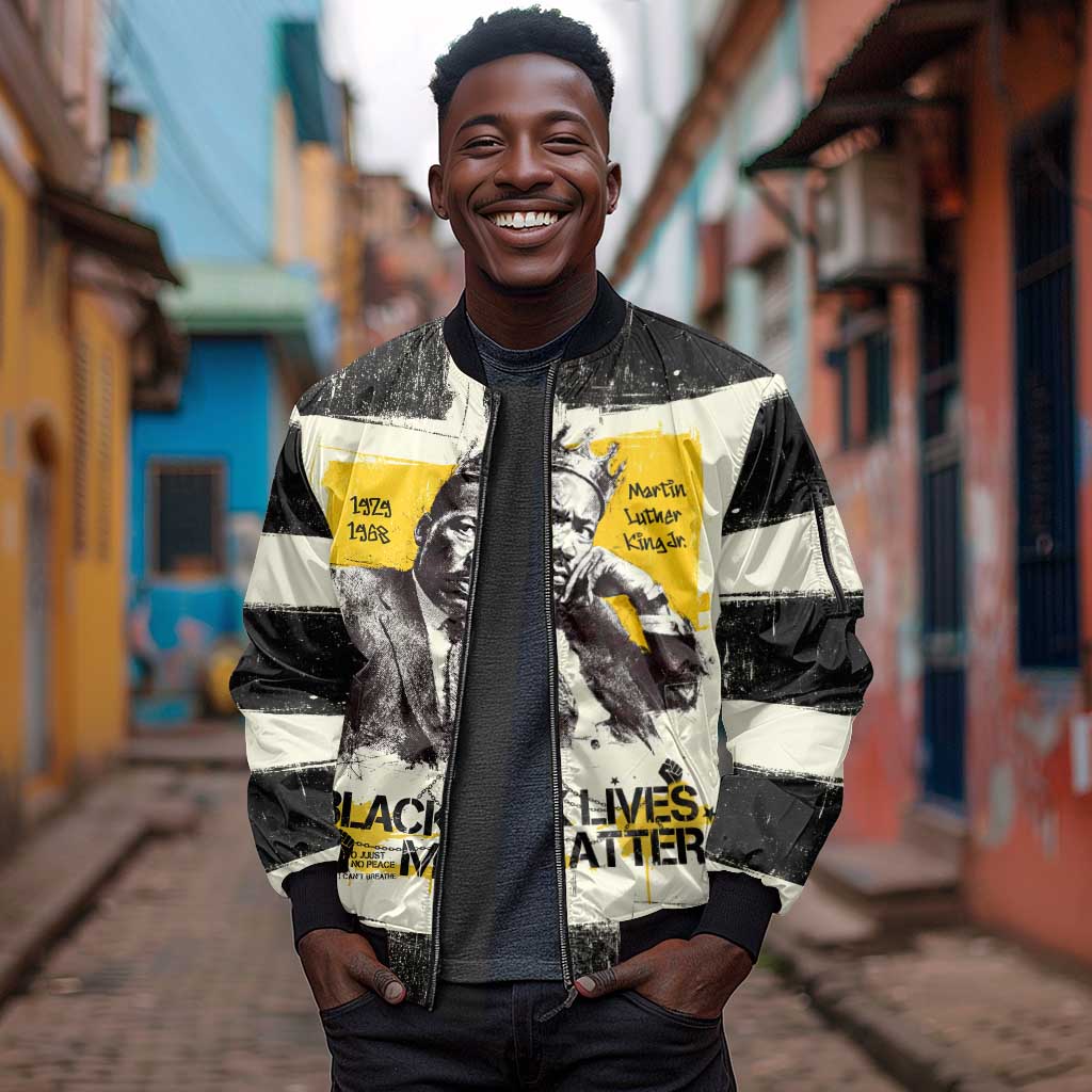 Martin Luther King Jr Sleeve Zip Bomber Jacket Black Lives Matter Street Art Portrait Civil Rights Tribute Bold Striped - African Pride