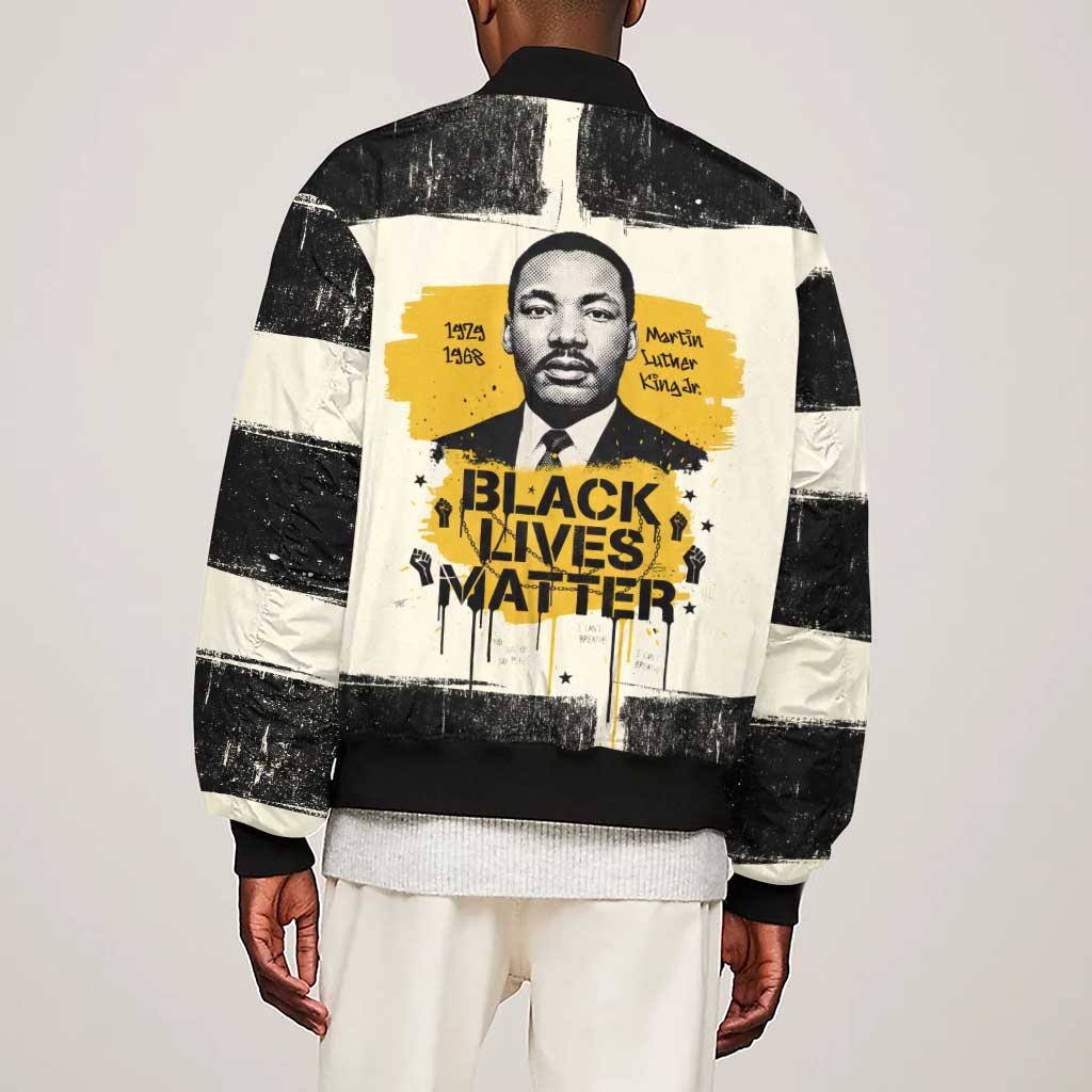 Martin Luther King Jr Sleeve Zip Bomber Jacket Black Lives Matter Street Art Portrait Civil Rights Tribute Bold Striped - African Pride