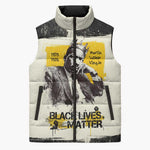 Martin Luther King Jr Sleeveless Puffer Jacket Black Lives Matter Street Art Portrait Civil Rights Tribute Bold Striped - African Pride