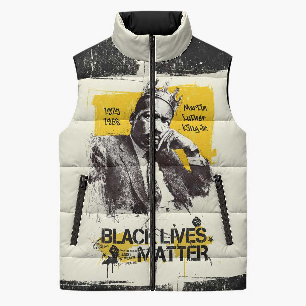 Martin Luther King Jr Sleeveless Puffer Jacket Black Lives Matter Street Art Portrait Civil Rights Tribute Bold Striped - African Pride