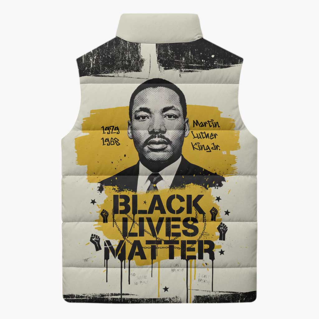 Martin Luther King Jr Sleeveless Puffer Jacket Black Lives Matter Street Art Portrait Civil Rights Tribute Bold Striped - African Pride