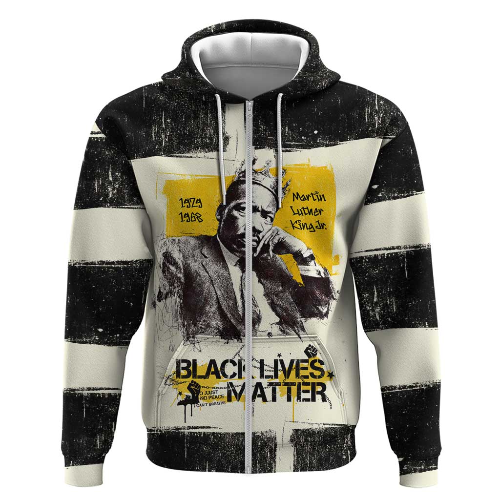 Martin Luther King Jr Zip Hoodie Black Lives Matter Street Art Portrait Civil Rights Tribute Bold Striped - African Pride