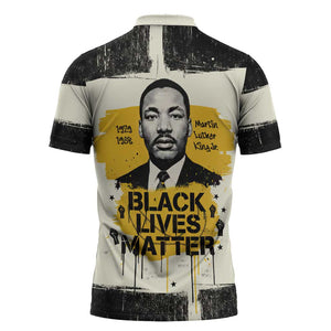 Martin Luther King Jr Zipper Polo Shirt Black Lives Matter Street Art Portrait Civil Rights Tribute Bold Striped - African Pride