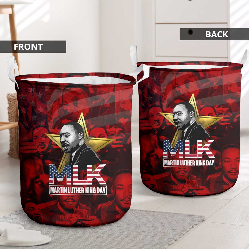 MLK Day Laundry Basket Martin Luther King Jr Tribute American Flag Lettering - African Pride