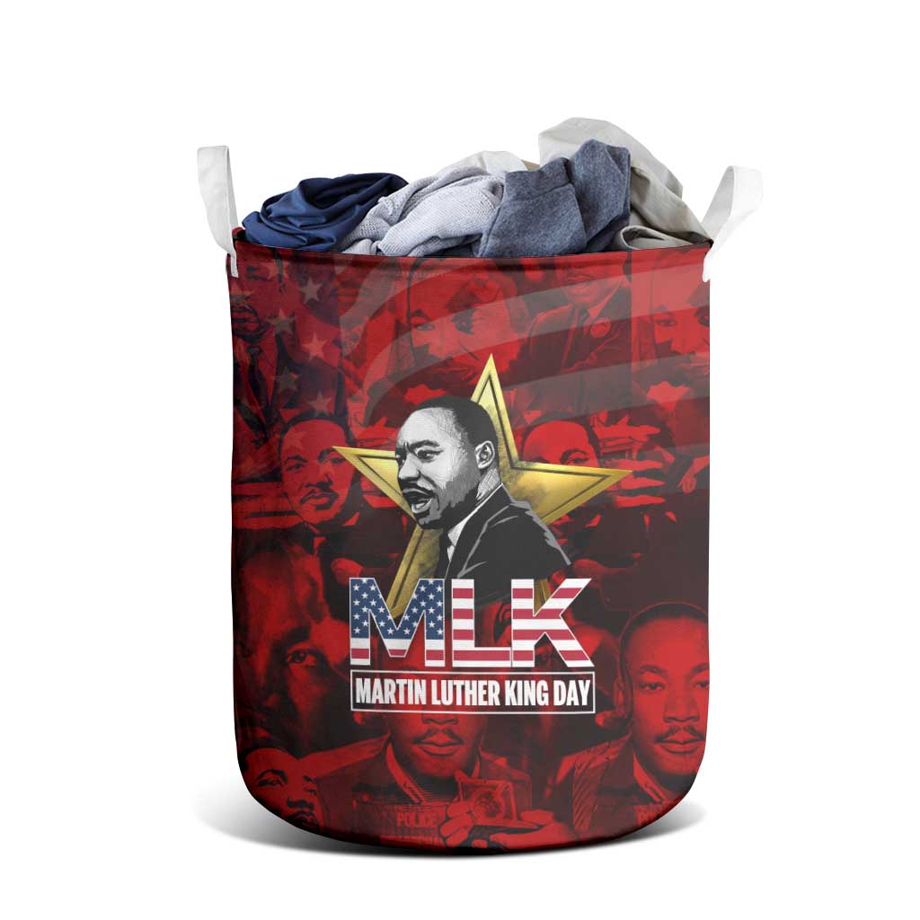 MLK Day Laundry Basket Martin Luther King Jr Tribute American Flag Lettering - African Pride