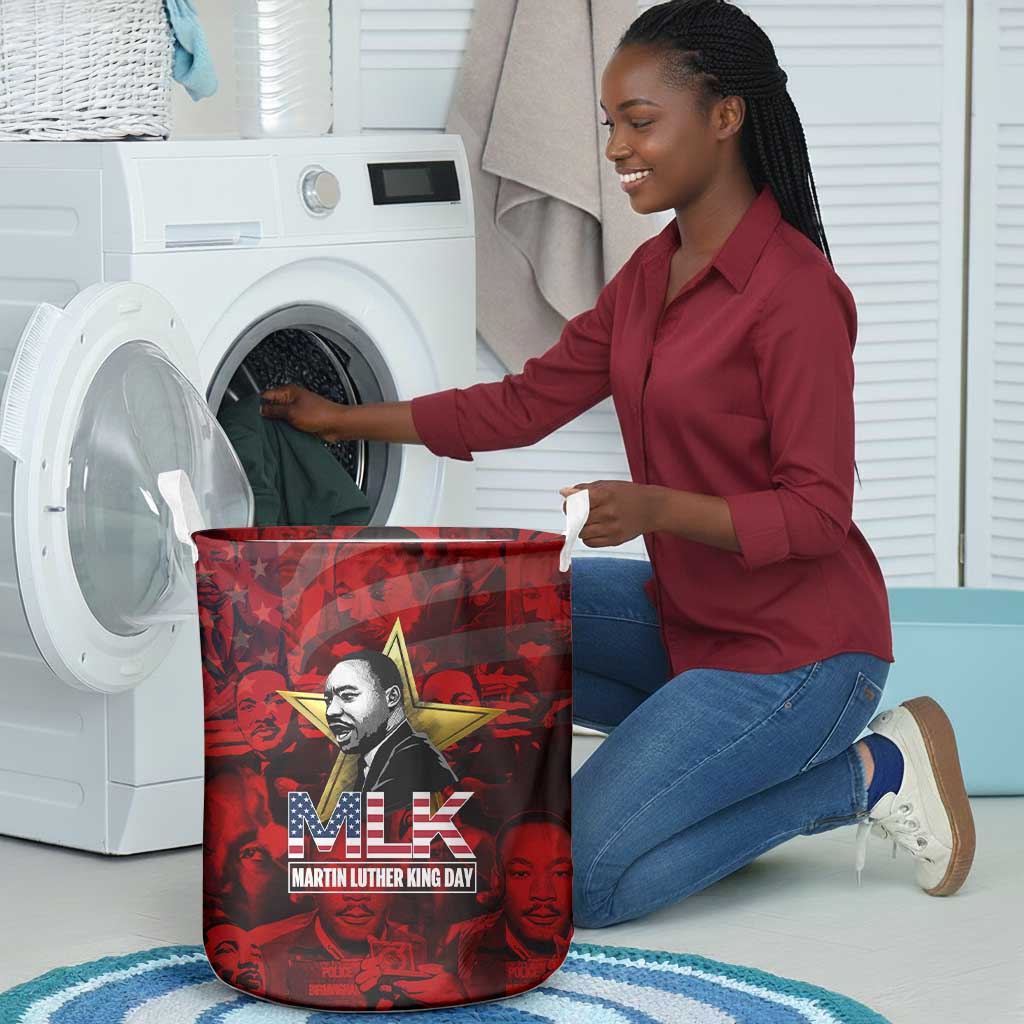 MLK Day Laundry Basket Martin Luther King Jr Tribute American Flag Lettering - African Pride