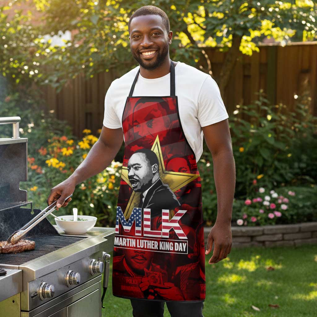 MLK Day Apron Martin Luther King Jr Tribute American Flag Lettering - African Pride